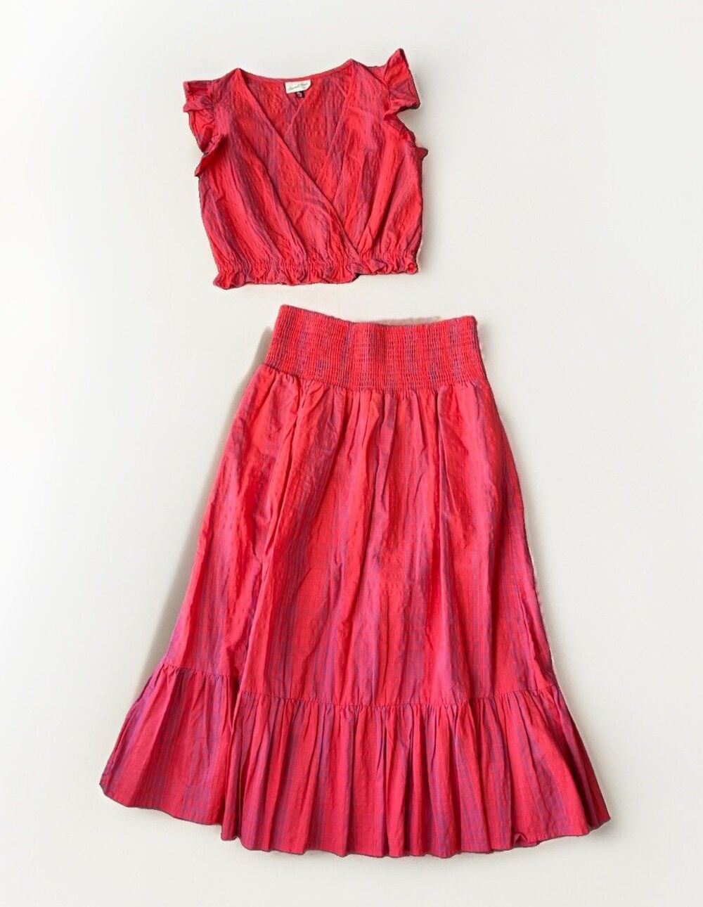 Universal Thread 2 Pc Set Coral Pink Crop Top Large Smocked Tiered Maxi Skirt M